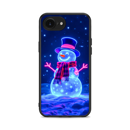 iPhone 16e Christmas Neon Snowman θήκη από τη Smartfits με σχέδιο στο πίσω μέρος και μαύρο περίβλημα | Smartphone case with colorful back and black bezels by Smartfits