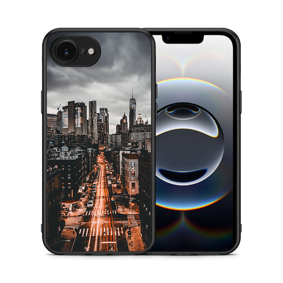 Θήκη iPhone 16e City Lights από τη Smartfits με σχέδιο στο πίσω μέρος και μαύρο περίβλημα | iPhone 16e City Lights case with colorful back and black bezels