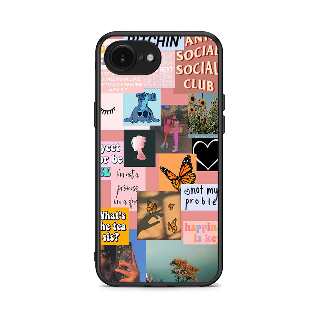 iPhone 16e Collage Bitchin Θήκη Αγίου Βαλεντίνου από τη Smartfits με σχέδιο στο πίσω μέρος και μαύρο περίβλημα | Smartphone case with colorful back and black bezels by Smartfits