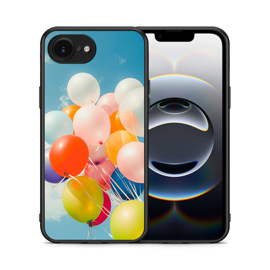 Θήκη iPhone 16e Colorful Balloons από τη Smartfits με σχέδιο στο πίσω μέρος και μαύρο περίβλημα | iPhone 16e Colorful Balloons case with colorful back and black bezels