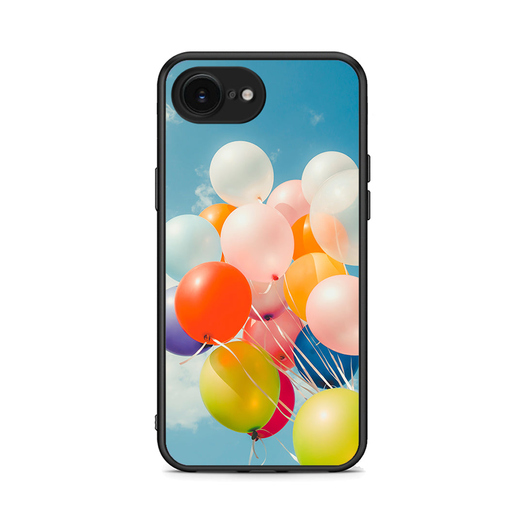 iPhone 16e Colorful Balloons θήκη από τη Smartfits με σχέδιο στο πίσω μέρος και μαύρο περίβλημα | Smartphone case with colorful back and black bezels by Smartfits