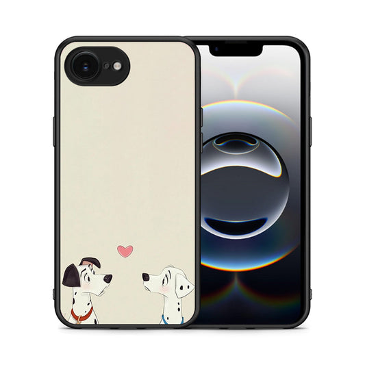 Θήκη iPhone 16e Dalmatians Love από τη Smartfits με σχέδιο στο πίσω μέρος και μαύρο περίβλημα | iPhone 16e Dalmatians Love case with colorful back and black bezels