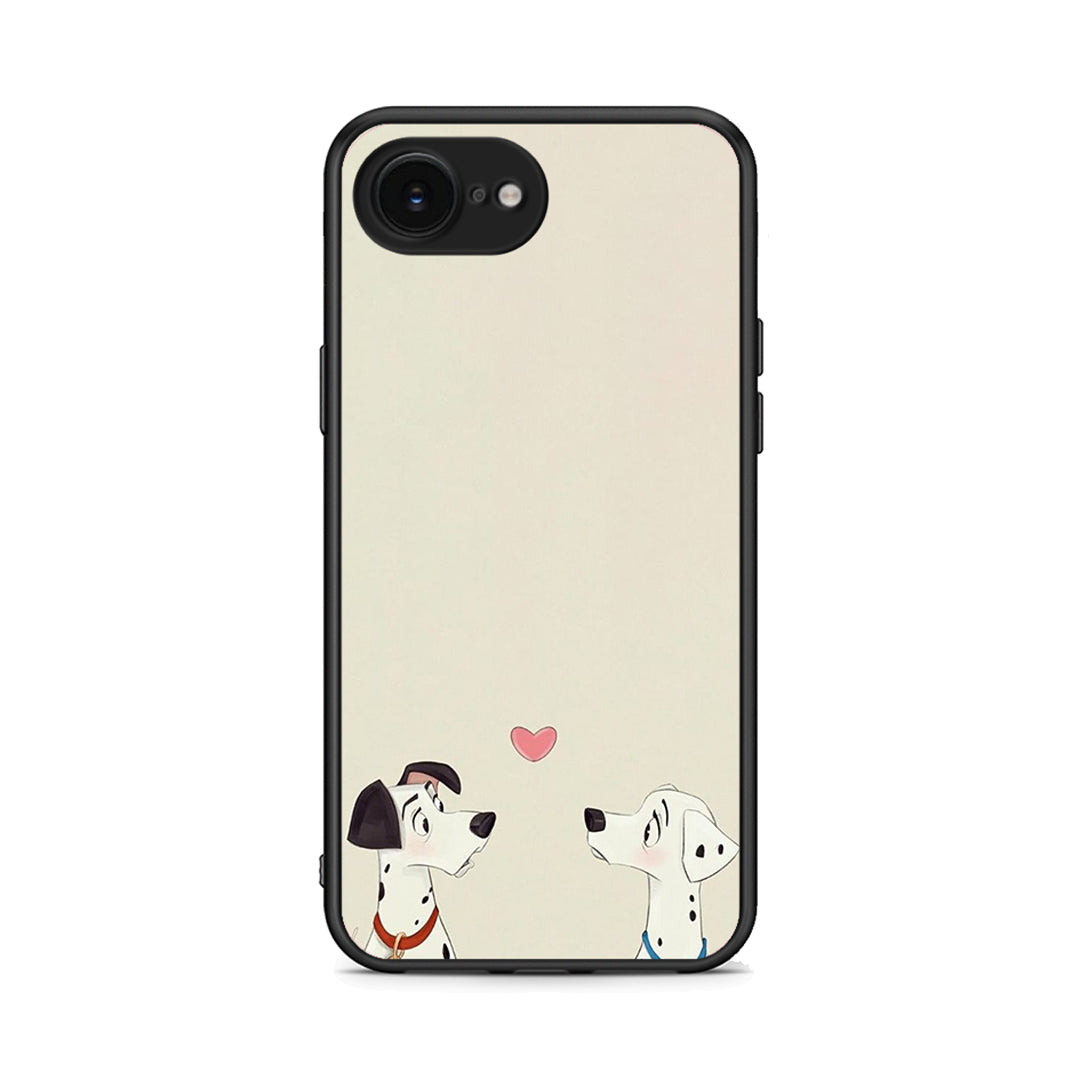 iPhone 16e Dalmatians Love θήκη από τη Smartfits με σχέδιο στο πίσω μέρος και μαύρο περίβλημα | Smartphone case with colorful back and black bezels by Smartfits