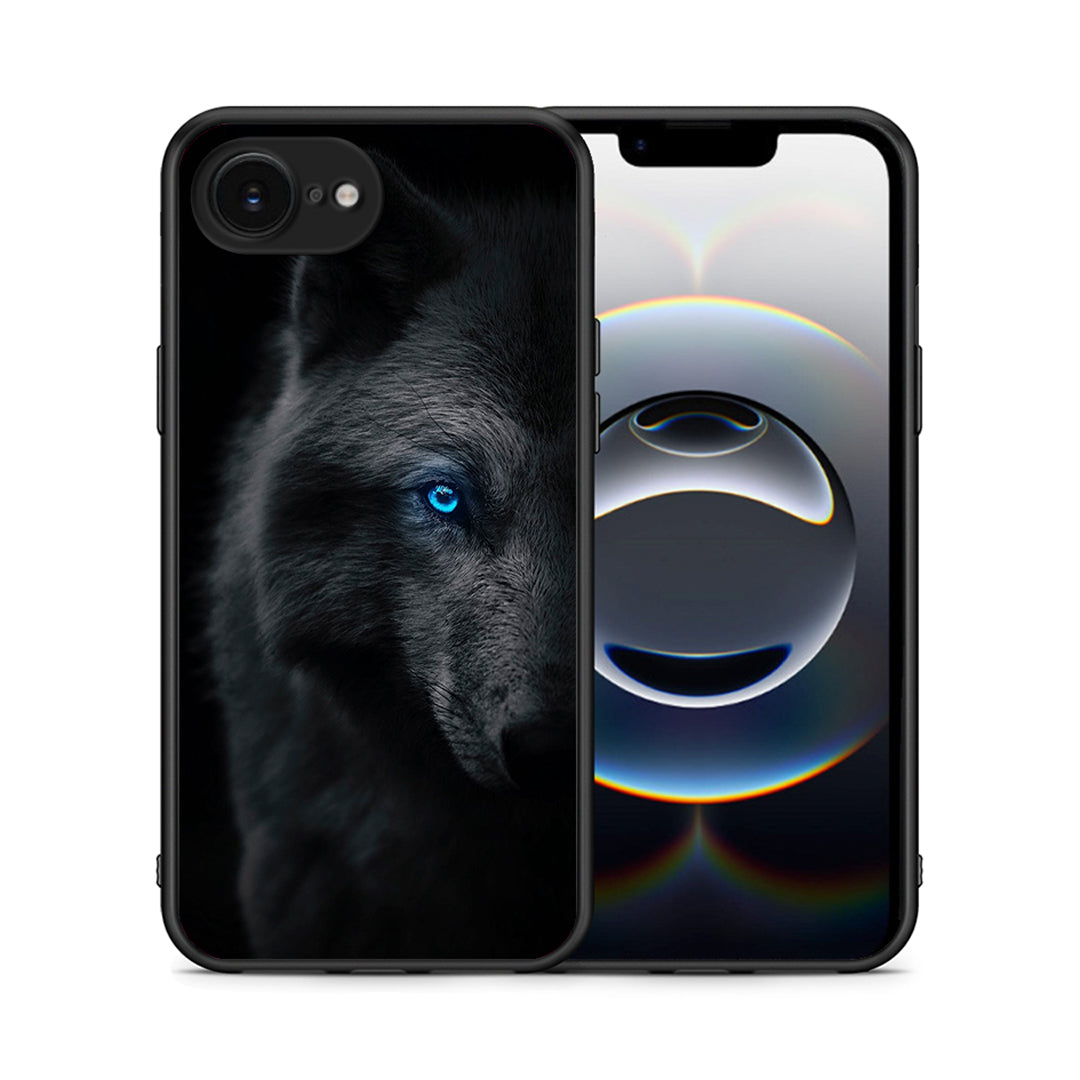Θήκη iPhone 16e Dark Wolf από τη Smartfits με σχέδιο στο πίσω μέρος και μαύρο περίβλημα | iPhone 16e Dark Wolf case with colorful back and black bezels