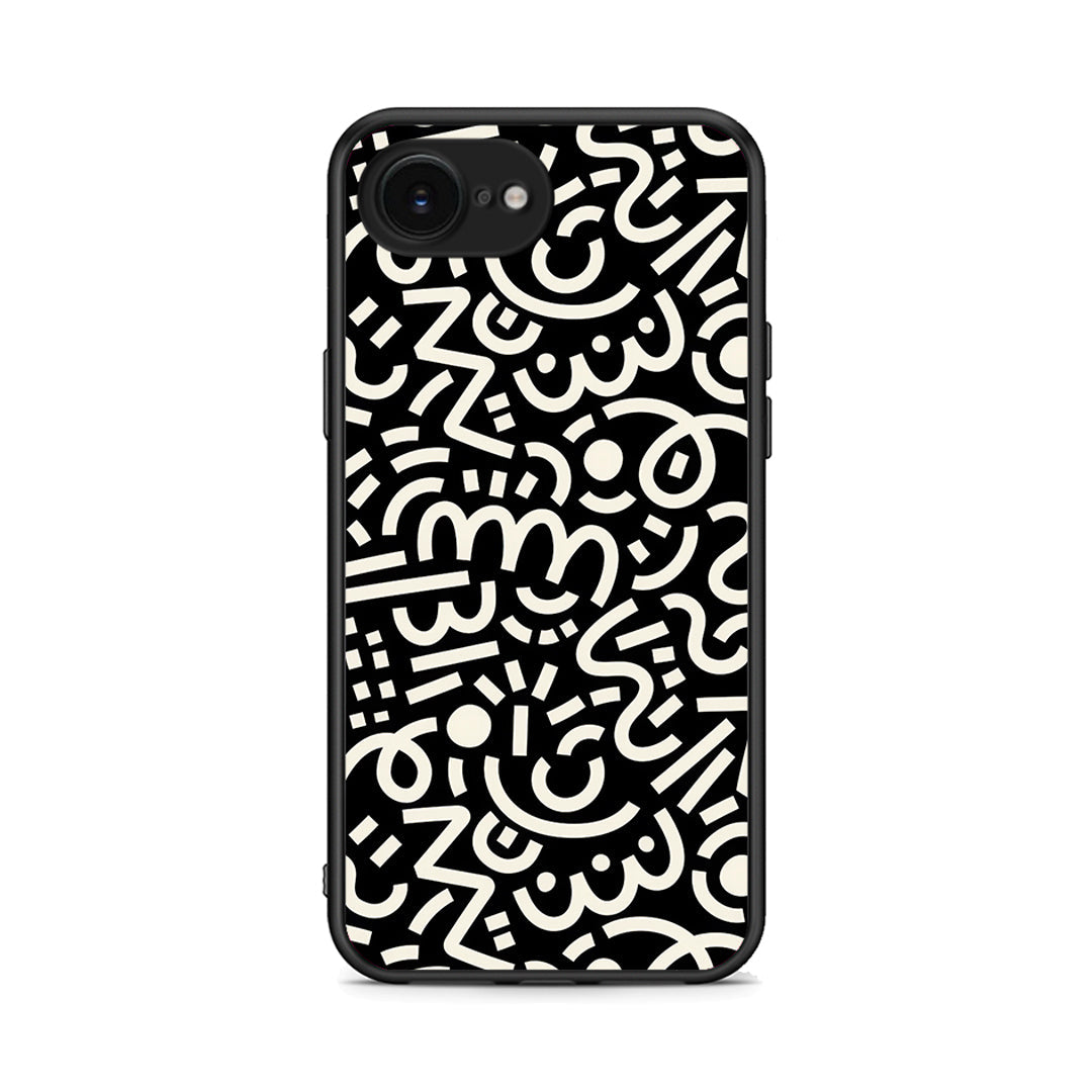 iPhone 16e Doodle Art Θήκη από τη Smartfits με σχέδιο στο πίσω μέρος και μαύρο περίβλημα | Smartphone case with colorful back and black bezels by Smartfits