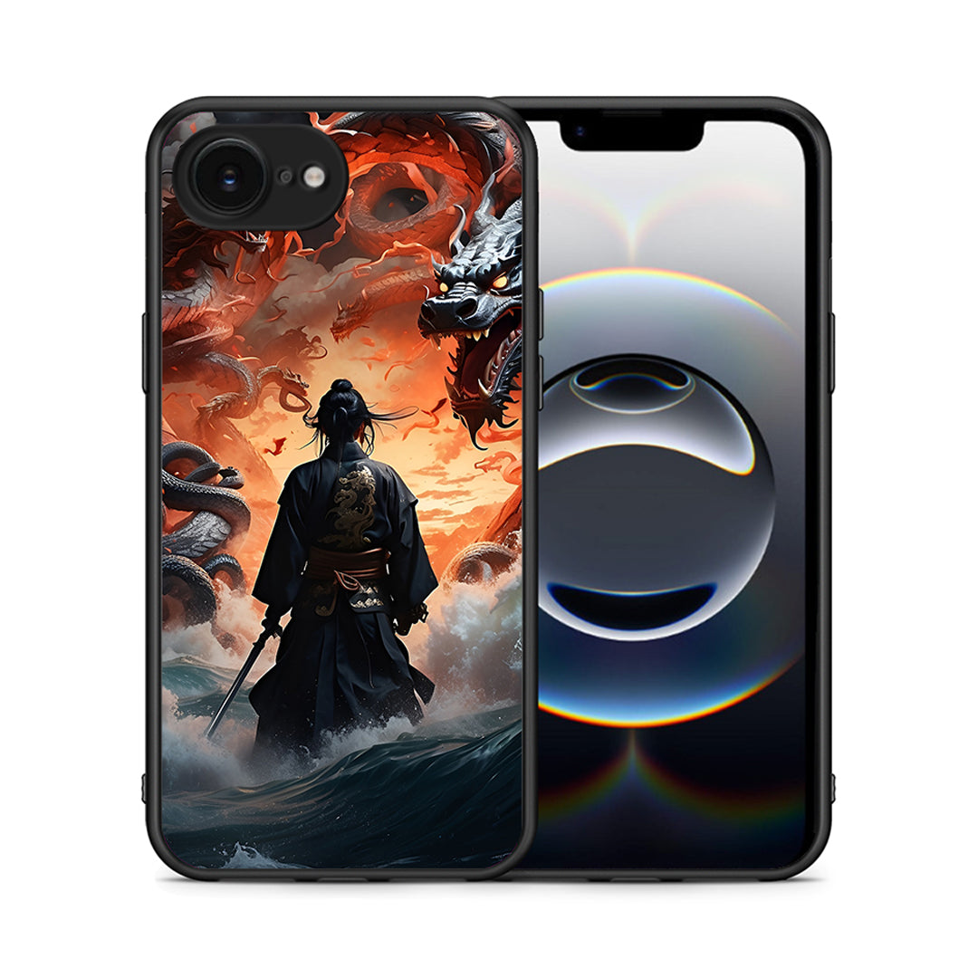 Θήκη iPhone 16e Dragons Fight από τη Smartfits με σχέδιο στο πίσω μέρος και μαύρο περίβλημα | iPhone 16e Dragons Fight case with colorful back and black bezels