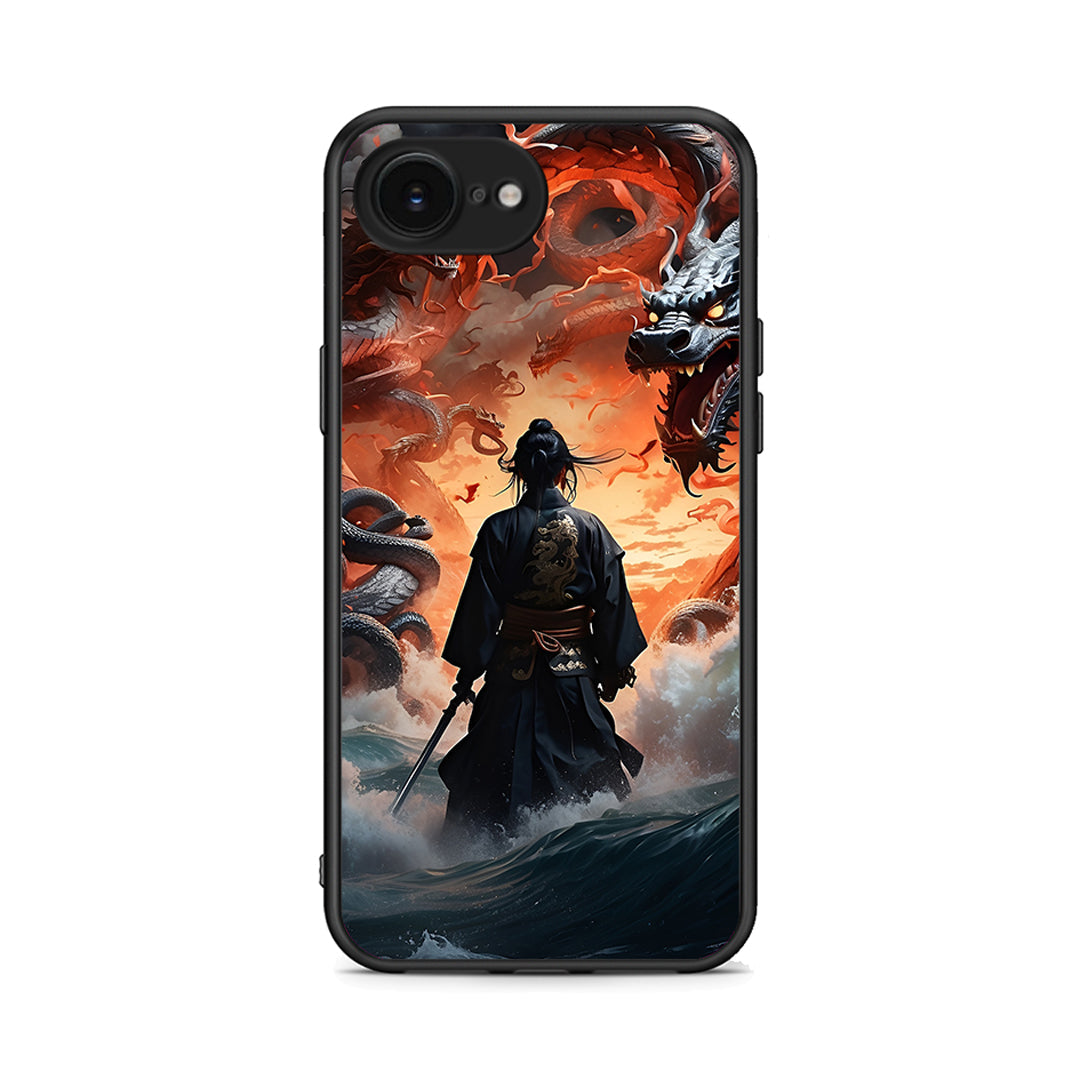iPhone 16e Dragons Fight θήκη από τη Smartfits με σχέδιο στο πίσω μέρος και μαύρο περίβλημα | Smartphone case with colorful back and black bezels by Smartfits