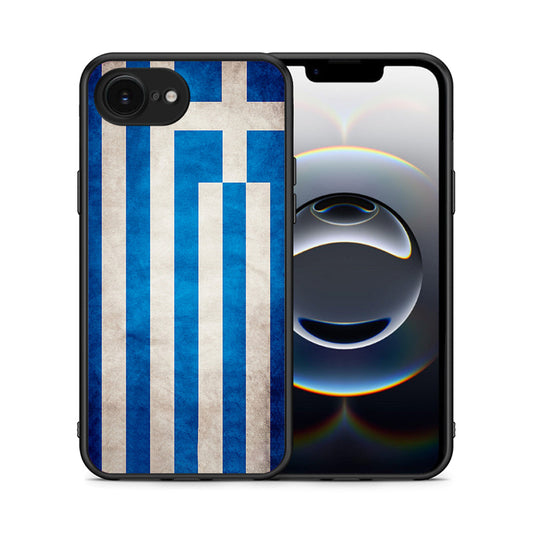 Θήκη iPhone 16e Greek Flag από τη Smartfits με σχέδιο στο πίσω μέρος και μαύρο περίβλημα | iPhone 16e Greek Flag case with colorful back and black bezels