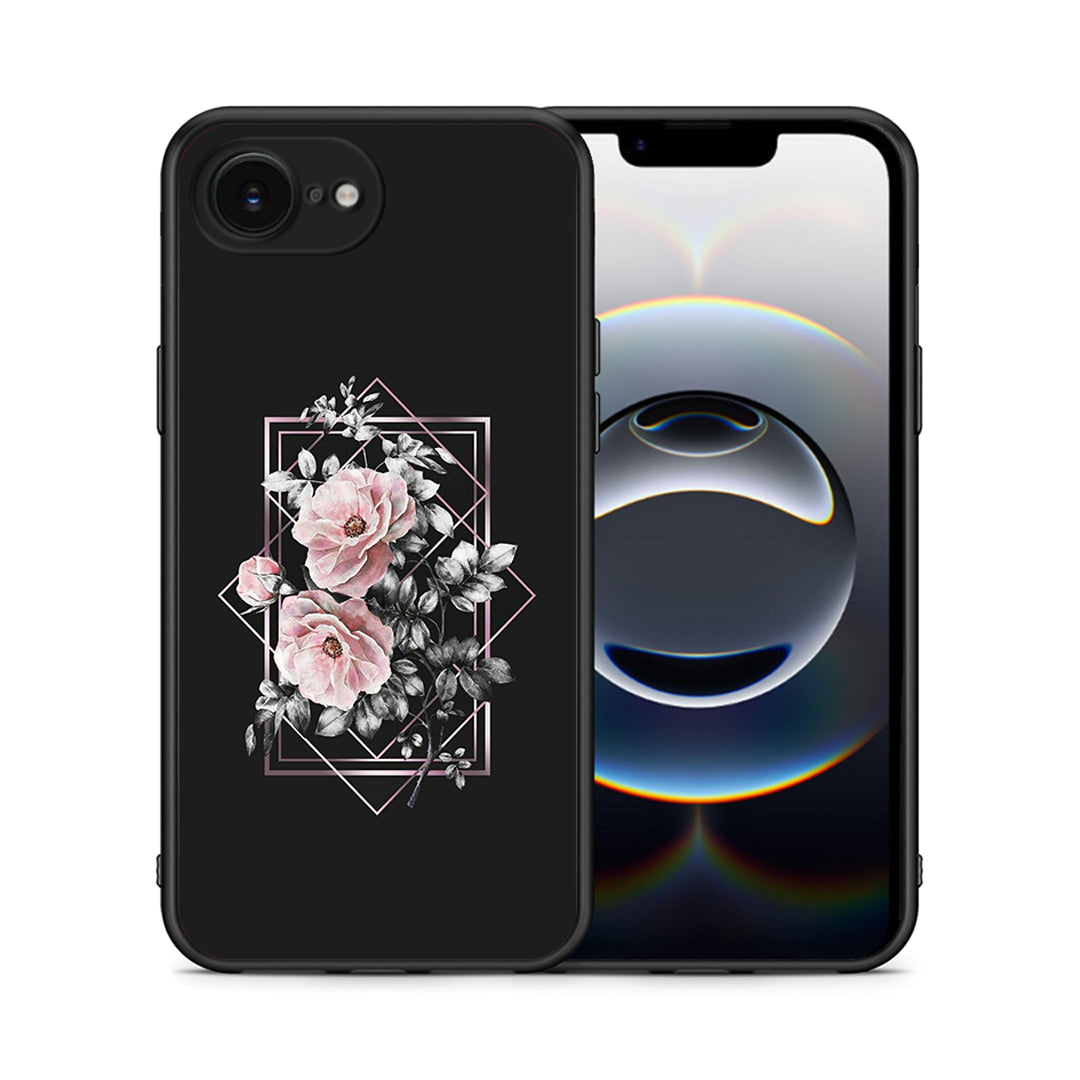 Θήκη iPhone 16e Frame Flower από τη Smartfits με σχέδιο στο πίσω μέρος και μαύρο περίβλημα | iPhone 16e Frame Flower case with colorful back and black bezels