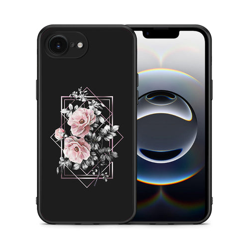 Θήκη iPhone 16e Frame Flower από τη Smartfits με σχέδιο στο πίσω μέρος και μαύρο περίβλημα | iPhone 16e Frame Flower case with colorful back and black bezels