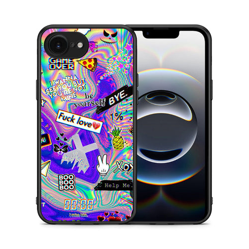 Θήκη iPhone 16e Game Over από τη Smartfits με σχέδιο στο πίσω μέρος και μαύρο περίβλημα | iPhone 16e Game Over case with colorful back and black bezels