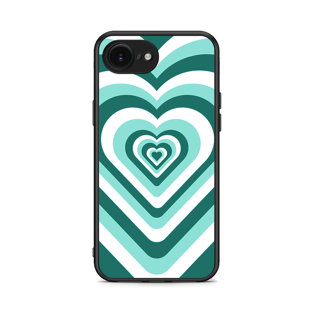 iPhone 16e Green Hearts θήκη από τη Smartfits με σχέδιο στο πίσω μέρος και μαύρο περίβλημα | Smartphone case with colorful back and black bezels by Smartfits