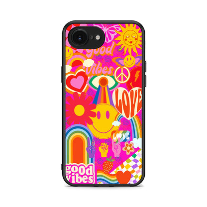 iPhone 16e Hippie Love θήκη από τη Smartfits με σχέδιο στο πίσω μέρος και μαύρο περίβλημα | Smartphone case with colorful back and black bezels by Smartfits