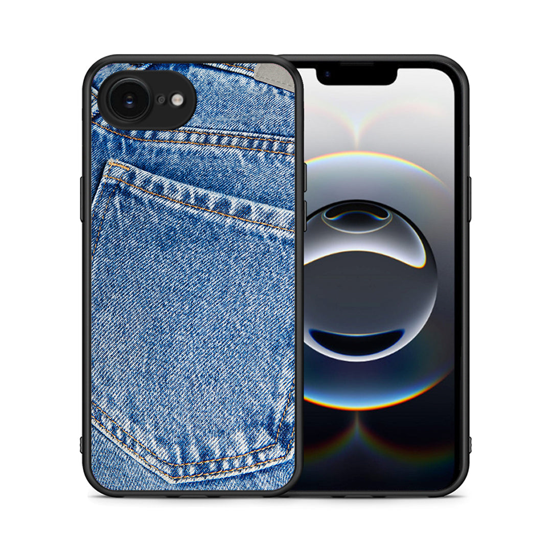 Θήκη iPhone 16e Jeans Pocket από τη Smartfits με σχέδιο στο πίσω μέρος και μαύρο περίβλημα | iPhone 16e Jeans Pocket case with colorful back and black bezels