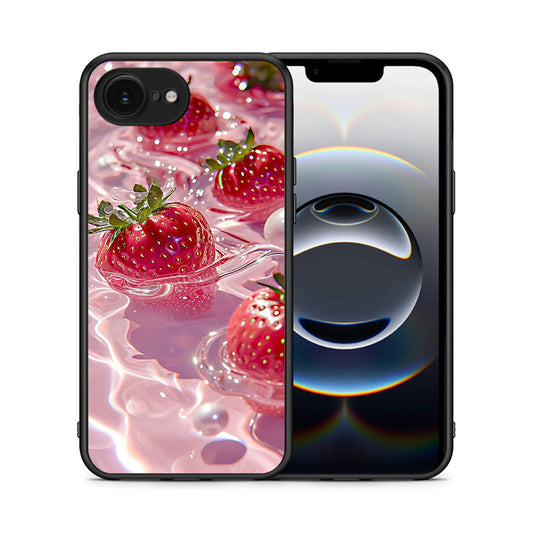 Θήκη iPhone 16e Juicy Strawberries από τη Smartfits με σχέδιο στο πίσω μέρος και μαύρο περίβλημα | iPhone 16e Juicy Strawberries case with colorful back and black bezels