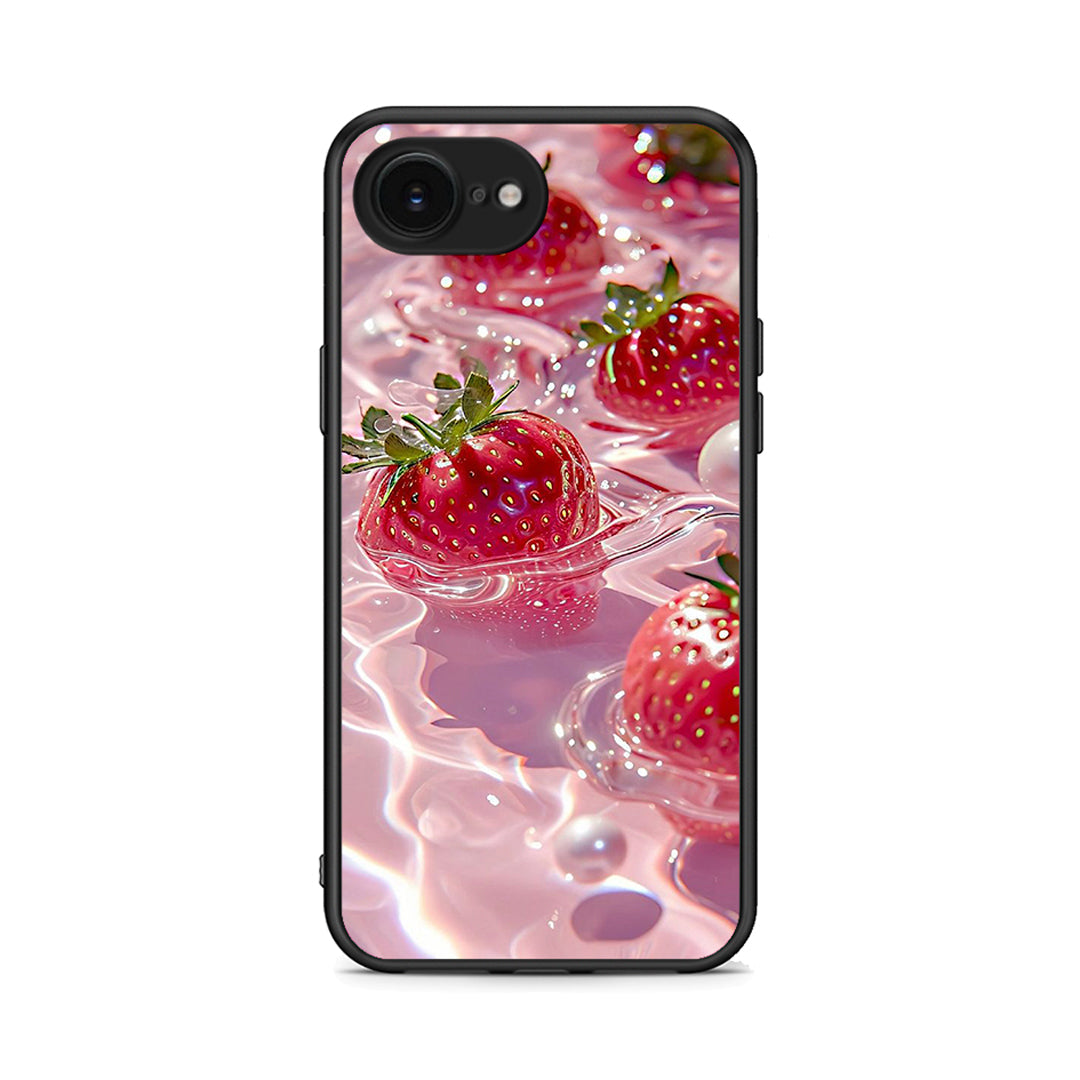 iPhone 16e Juicy Strawberries θήκη από τη Smartfits με σχέδιο στο πίσω μέρος και μαύρο περίβλημα | Smartphone case with colorful back and black bezels by Smartfits