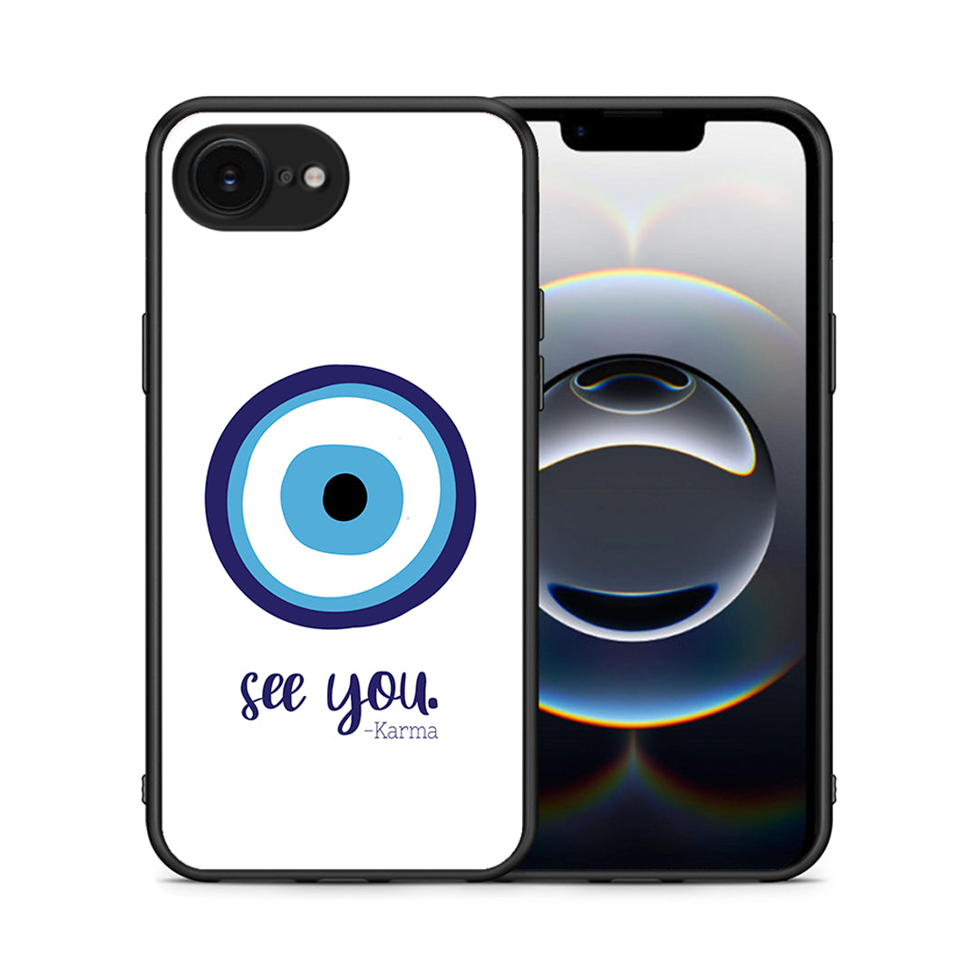 Θήκη iPhone 16e Karma Says από τη Smartfits με σχέδιο στο πίσω μέρος και μαύρο περίβλημα | iPhone 16e Karma Says case with colorful back and black bezels