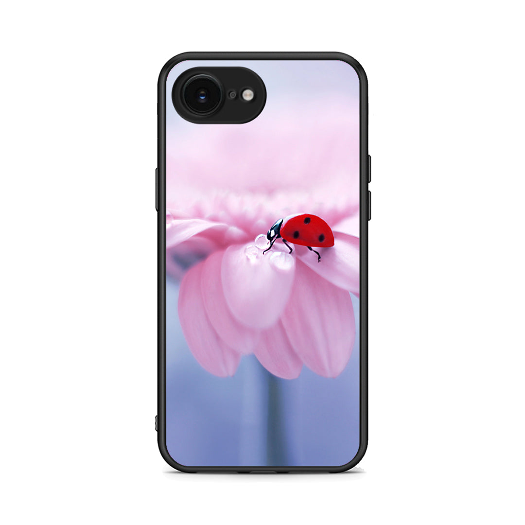iPhone 16e Ladybug Flower θήκη από τη Smartfits με σχέδιο στο πίσω μέρος και μαύρο περίβλημα | Smartphone case with colorful back and black bezels by Smartfits