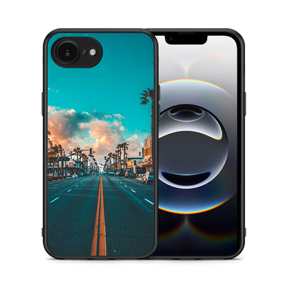 Θήκη iPhone 16e City Landscape από τη Smartfits με σχέδιο στο πίσω μέρος και μαύρο περίβλημα | iPhone 16e City Landscape case with colorful back and black bezels