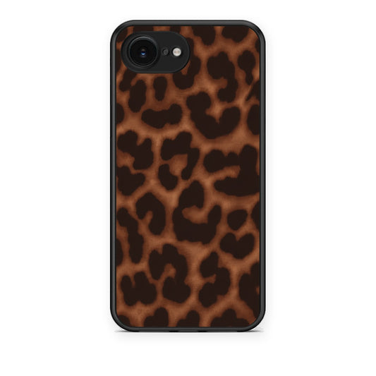 Θήκη iPhone 16e Leopard Print Dark Brown από τη Smartfits με σχέδιο στο πίσω μέρος και μαύρο περίβλημα | iPhone 16e Leopard Print Dark Brown case with colorful back and black bezels