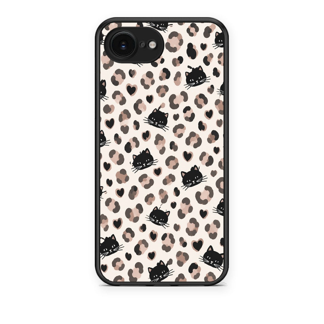Θήκη iPhone 16e Leopard Spots and Black Cats on Cream από τη Smartfits με σχέδιο στο πίσω μέρος και μαύρο περίβλημα | iPhone 16e Leopard Spots and Black Cats on Cream case with colorful back and black bezels