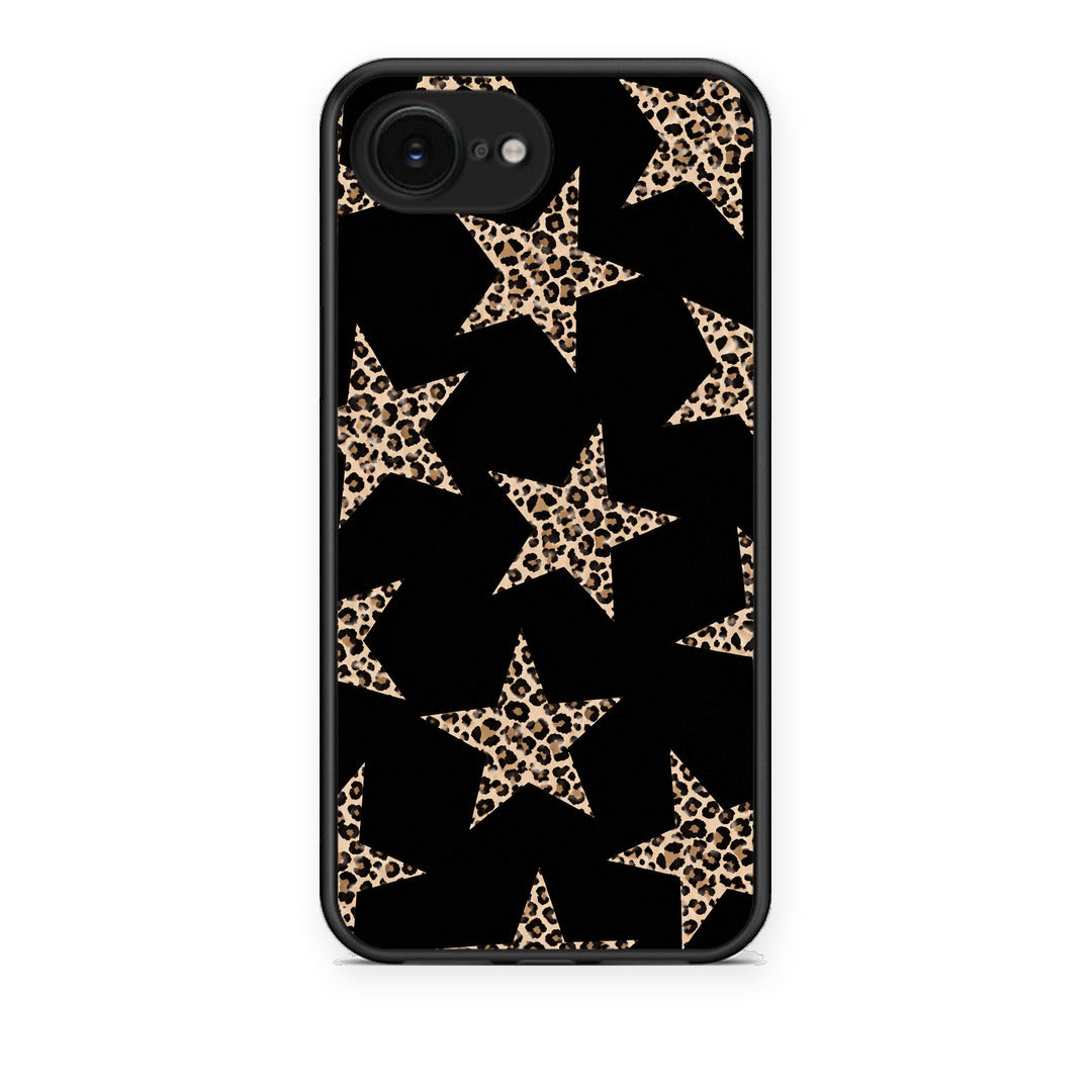 Θήκη iPhone 16e Leopard Stars on Black από τη Smartfits με σχέδιο στο πίσω μέρος και μαύρο περίβλημα | iPhone 16e Leopard Stars on Black case with colorful back and black bezels