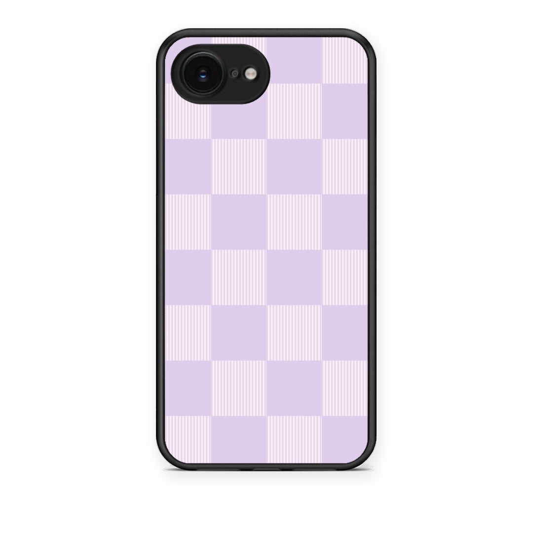 Θήκη iPhone 16e Lilac and Cream Striped Checks από τη Smartfits με σχέδιο στο πίσω μέρος και μαύρο περίβλημα | iPhone 16e Lilac and Cream Striped Checks case with colorful back and black bezels