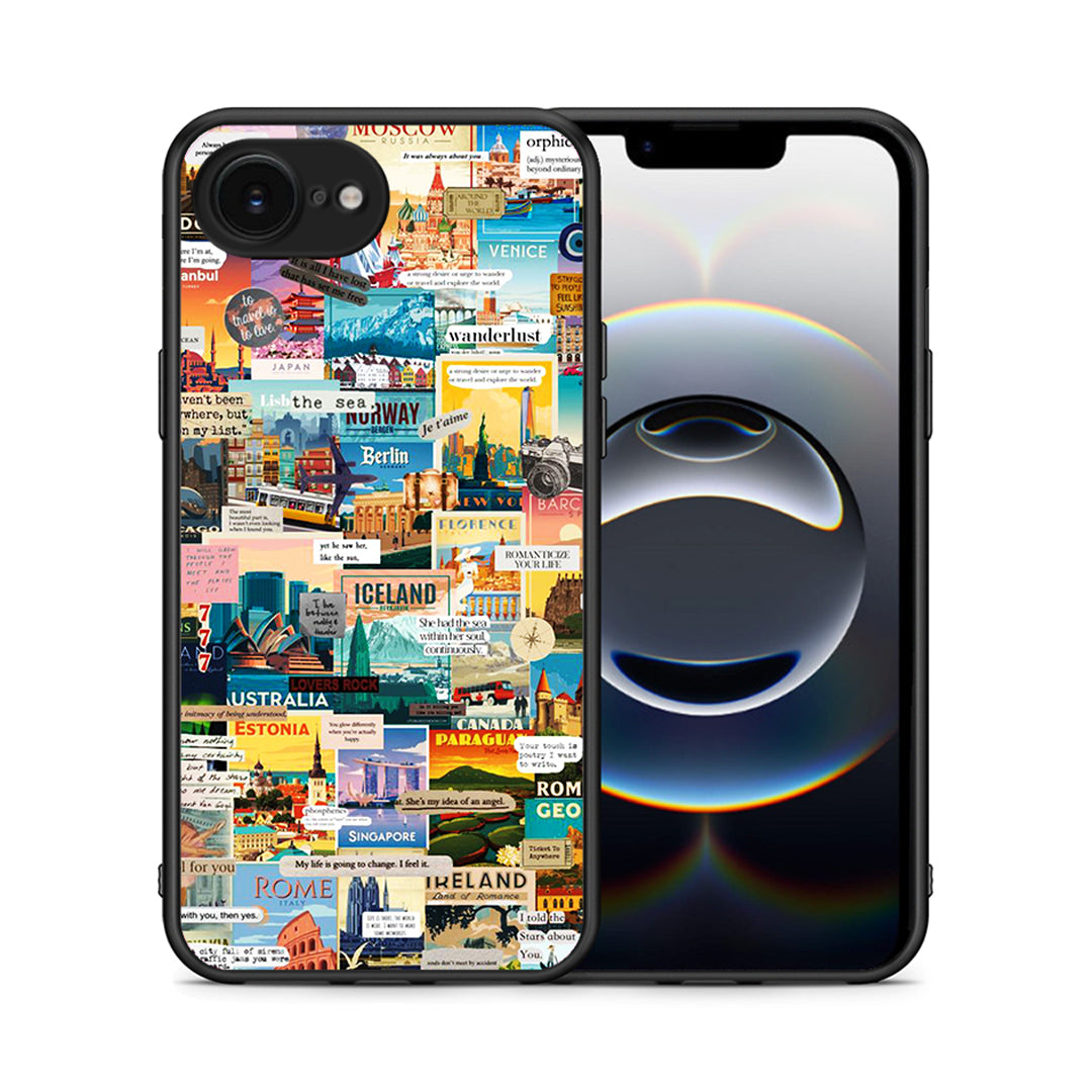 Θήκη iPhone 16e Live To Travel από τη Smartfits με σχέδιο στο πίσω μέρος και μαύρο περίβλημα | iPhone 16e Live To Travel case with colorful back and black bezels