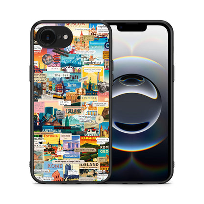 Θήκη iPhone 16e Live To Travel από τη Smartfits με σχέδιο στο πίσω μέρος και μαύρο περίβλημα | iPhone 16e Live To Travel case with colorful back and black bezels