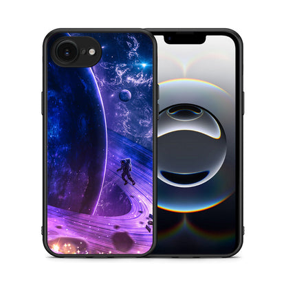 Θήκη iPhone 16e Lost Astronaut από τη Smartfits με σχέδιο στο πίσω μέρος και μαύρο περίβλημα | iPhone 16e Lost Astronaut case with colorful back and black bezels