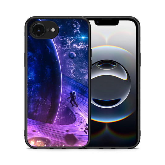 Θήκη iPhone 16e Lost Astronaut από τη Smartfits με σχέδιο στο πίσω μέρος και μαύρο περίβλημα | iPhone 16e Lost Astronaut case with colorful back and black bezels