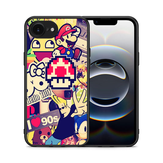 Θήκη iPhone 16e Love The 90s από τη Smartfits με σχέδιο στο πίσω μέρος και μαύρο περίβλημα | iPhone 16e Love The 90s case with colorful back and black bezels