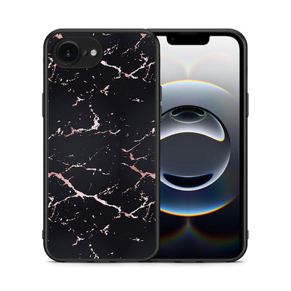 Θήκη iPhone 16e Black Rosegold Marble από τη Smartfits με σχέδιο στο πίσω μέρος και μαύρο περίβλημα | iPhone 16e Black Rosegold Marble case with colorful back and black bezels
