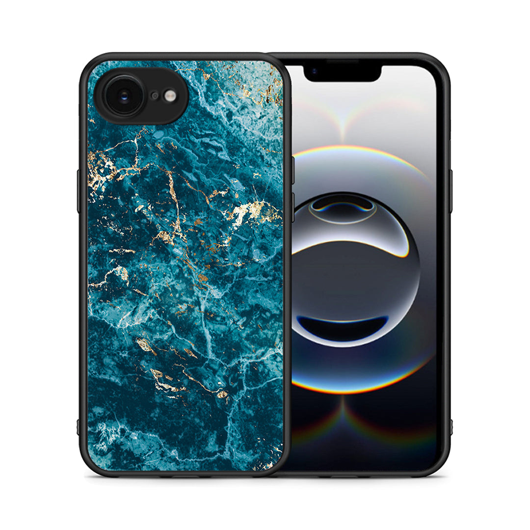 Θήκη iPhone 16e Marble Blue από τη Smartfits με σχέδιο στο πίσω μέρος και μαύρο περίβλημα | iPhone 16e Marble Blue case with colorful back and black bezels