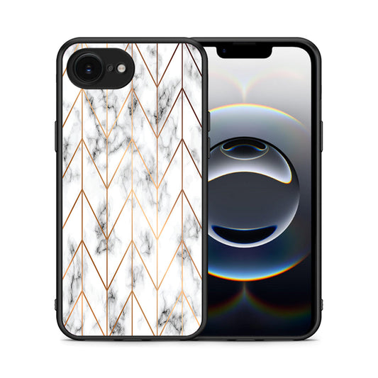 Θήκη iPhone 16e Gold Geometric Marble από τη Smartfits με σχέδιο στο πίσω μέρος και μαύρο περίβλημα | iPhone 16e Gold Geometric Marble case with colorful back and black bezels