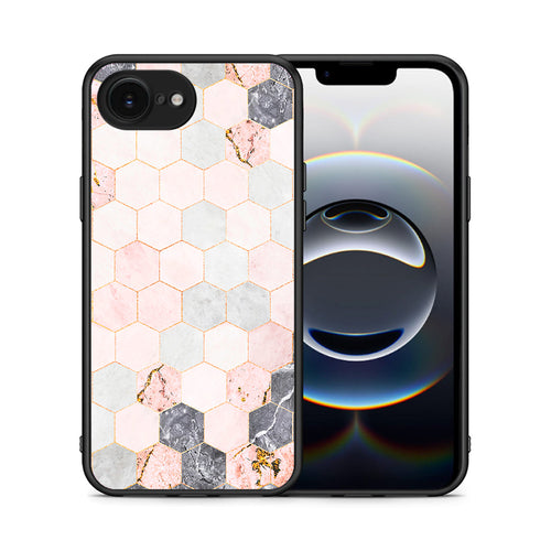 Θήκη iPhone 16e Hexagon Pink Marble από τη Smartfits με σχέδιο στο πίσω μέρος και μαύρο περίβλημα | iPhone 16e Hexagon Pink Marble case with colorful back and black bezels