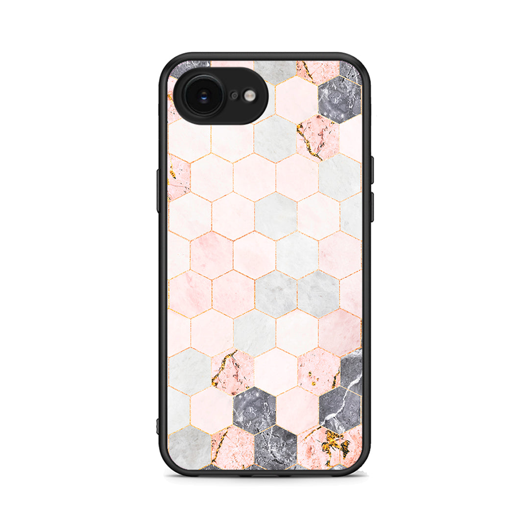 4 - iPhone 16e Hexagon Pink Marble case, cover, bumper