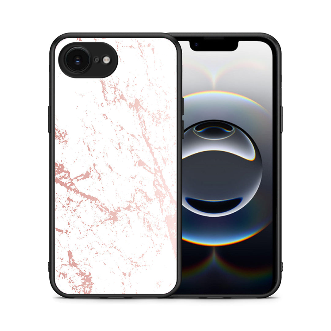 Θήκη iPhone 16e Pink Splash Marble από τη Smartfits με σχέδιο στο πίσω μέρος και μαύρο περίβλημα | iPhone 16e Pink Splash Marble case with colorful back and black bezels