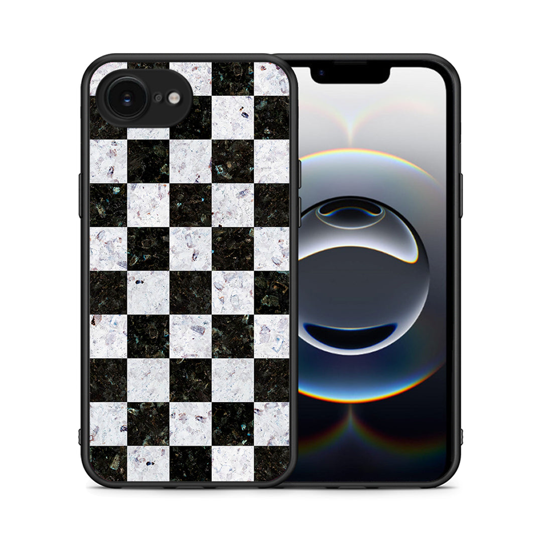 Θήκη iPhone 16e Square Geometric Marble από τη Smartfits με σχέδιο στο πίσω μέρος και μαύρο περίβλημα | iPhone 16e Square Geometric Marble case with colorful back and black bezels