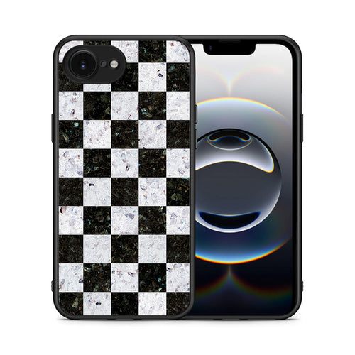 Θήκη iPhone 16e Square Geometric Marble από τη Smartfits με σχέδιο στο πίσω μέρος και μαύρο περίβλημα | iPhone 16e Square Geometric Marble case with colorful back and black bezels