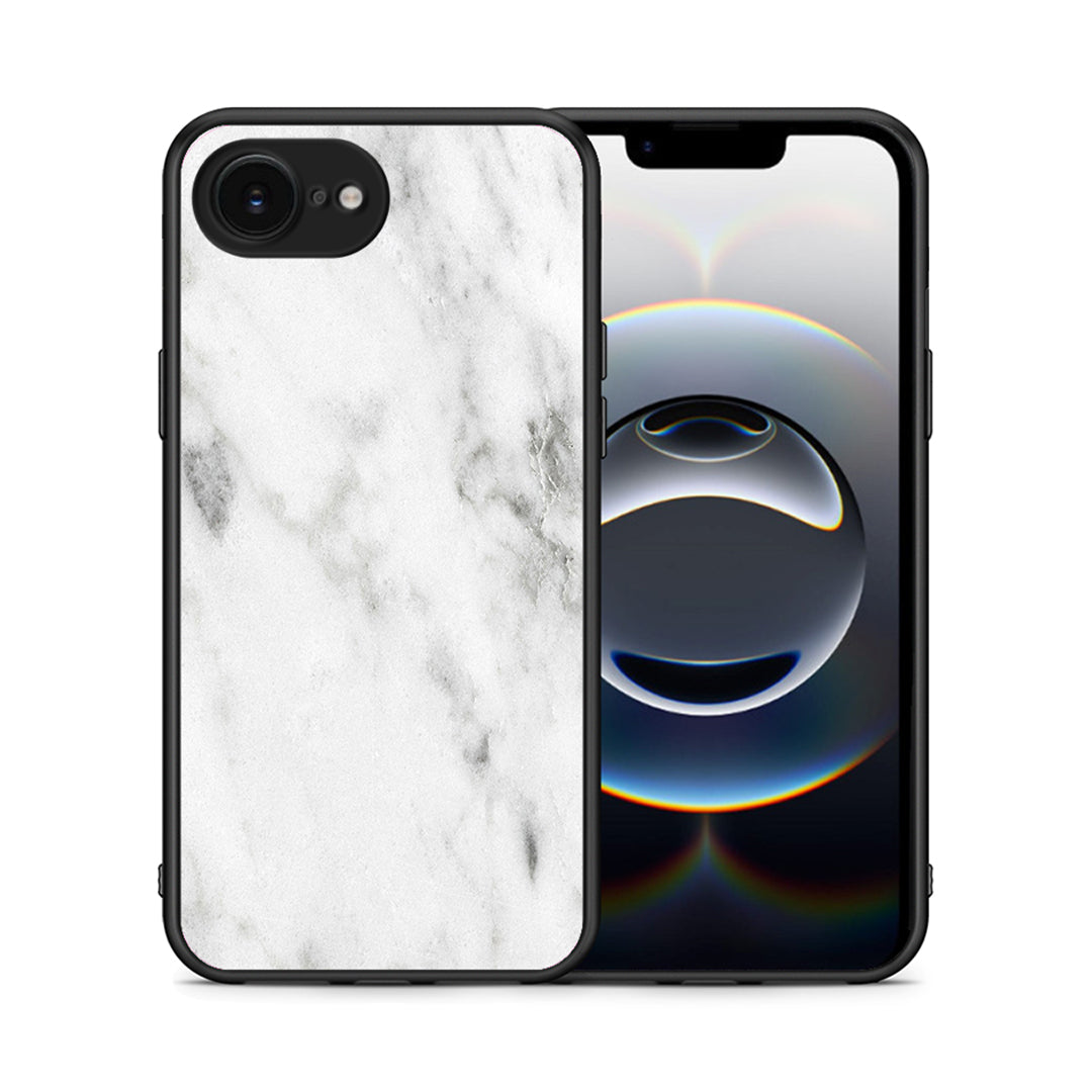 Θήκη iPhone 16e White Marble από τη Smartfits με σχέδιο στο πίσω μέρος και μαύρο περίβλημα | iPhone 16e White Marble case with colorful back and black bezels