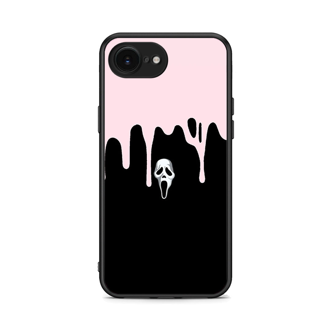 iPhone 16e Melting Halloween Mask Θήκη από τη Smartfits με σχέδιο στο πίσω μέρος και μαύρο περίβλημα | Smartphone case with colorful back and black bezels by Smartfits