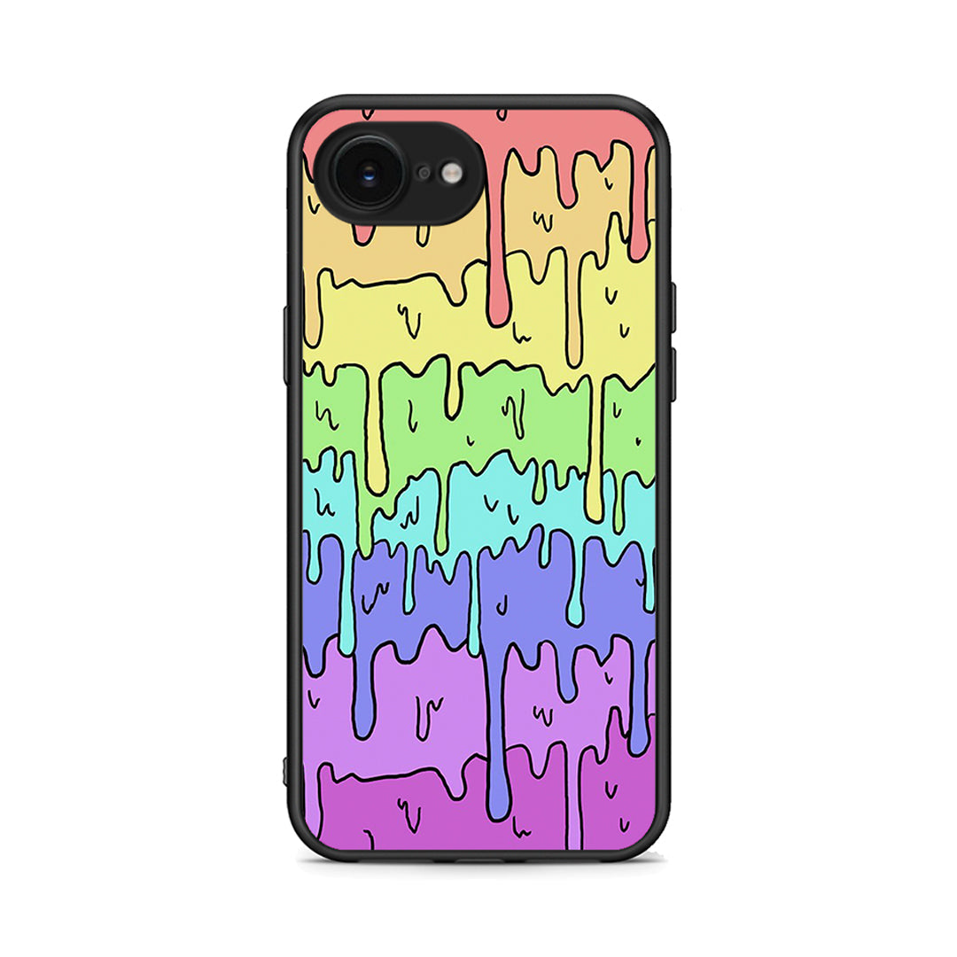 iPhone 16e Melting Rainbow θήκη από τη Smartfits με σχέδιο στο πίσω μέρος και μαύρο περίβλημα | Smartphone case with colorful back and black bezels by Smartfits
