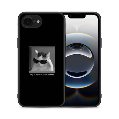 Θήκη iPhone 16e Meme Cat από τη Smartfits με σχέδιο στο πίσω μέρος και μαύρο περίβλημα | iPhone 16e Meme Cat case with colorful back and black bezels