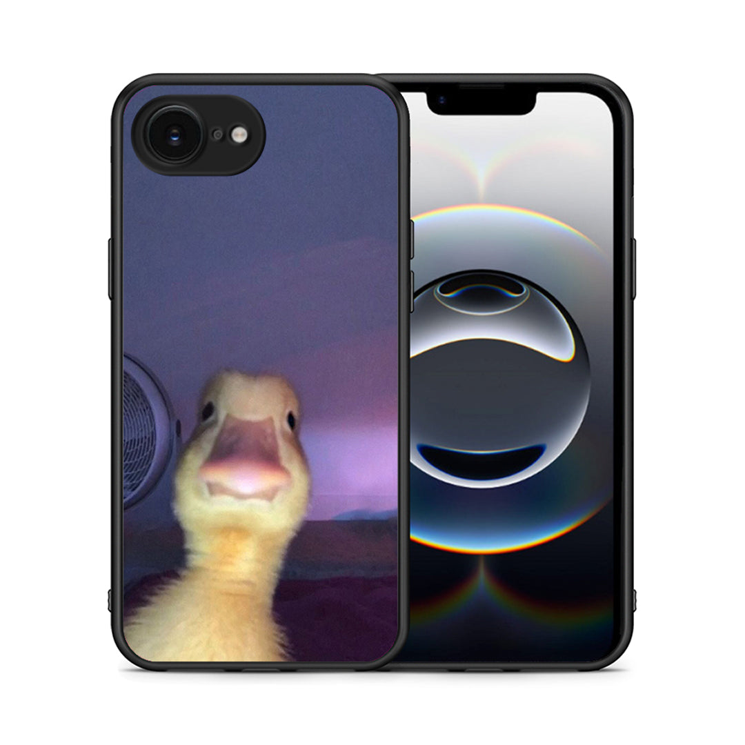 Θήκη iPhone 16e Meme Duck από τη Smartfits με σχέδιο στο πίσω μέρος και μαύρο περίβλημα | iPhone 16e Meme Duck case with colorful back and black bezels