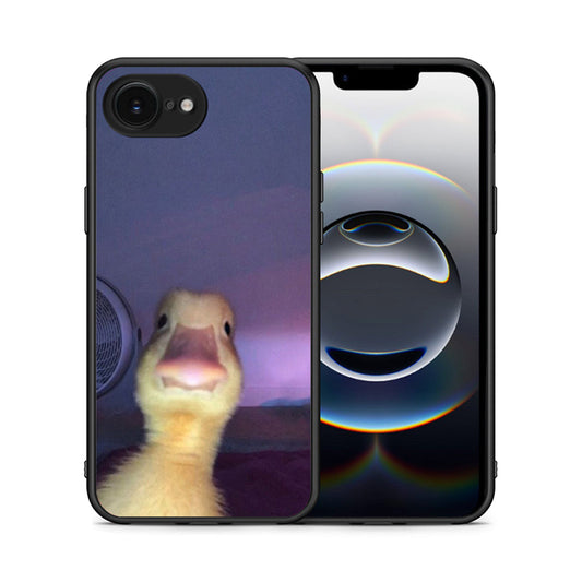 Θήκη iPhone 16e Meme Duck από τη Smartfits με σχέδιο στο πίσω μέρος και μαύρο περίβλημα | iPhone 16e Meme Duck case with colorful back and black bezels