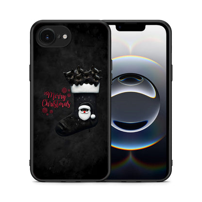 Θήκη iPhone 16e Merry Cat Christmas από τη Smartfits με σχέδιο στο πίσω μέρος και μαύρο περίβλημα | iPhone 16e Merry Cat Christmas case with colorful back and black bezels