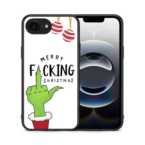 Θήκη iPhone 16e Merry F Xmas από τη Smartfits με σχέδιο στο πίσω μέρος και μαύρο περίβλημα | iPhone 16e Merry F Xmas case with colorful back and black bezels