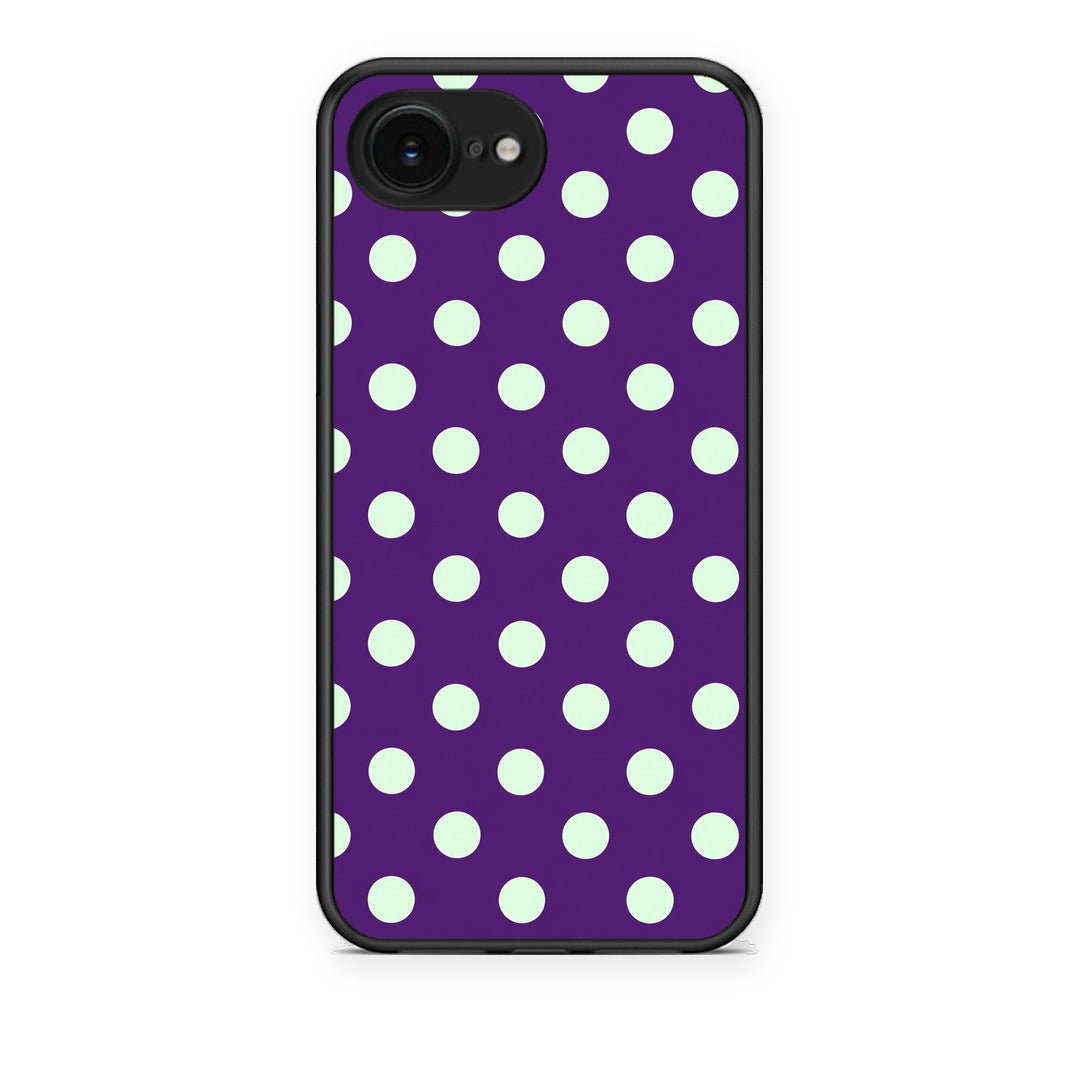Θήκη iPhone 16e Mint Polka Dots on Purple από τη Smartfits με σχέδιο στο πίσω μέρος και μαύρο περίβλημα | iPhone 16e Mint Polka Dots on Purple case with colorful back and black bezels