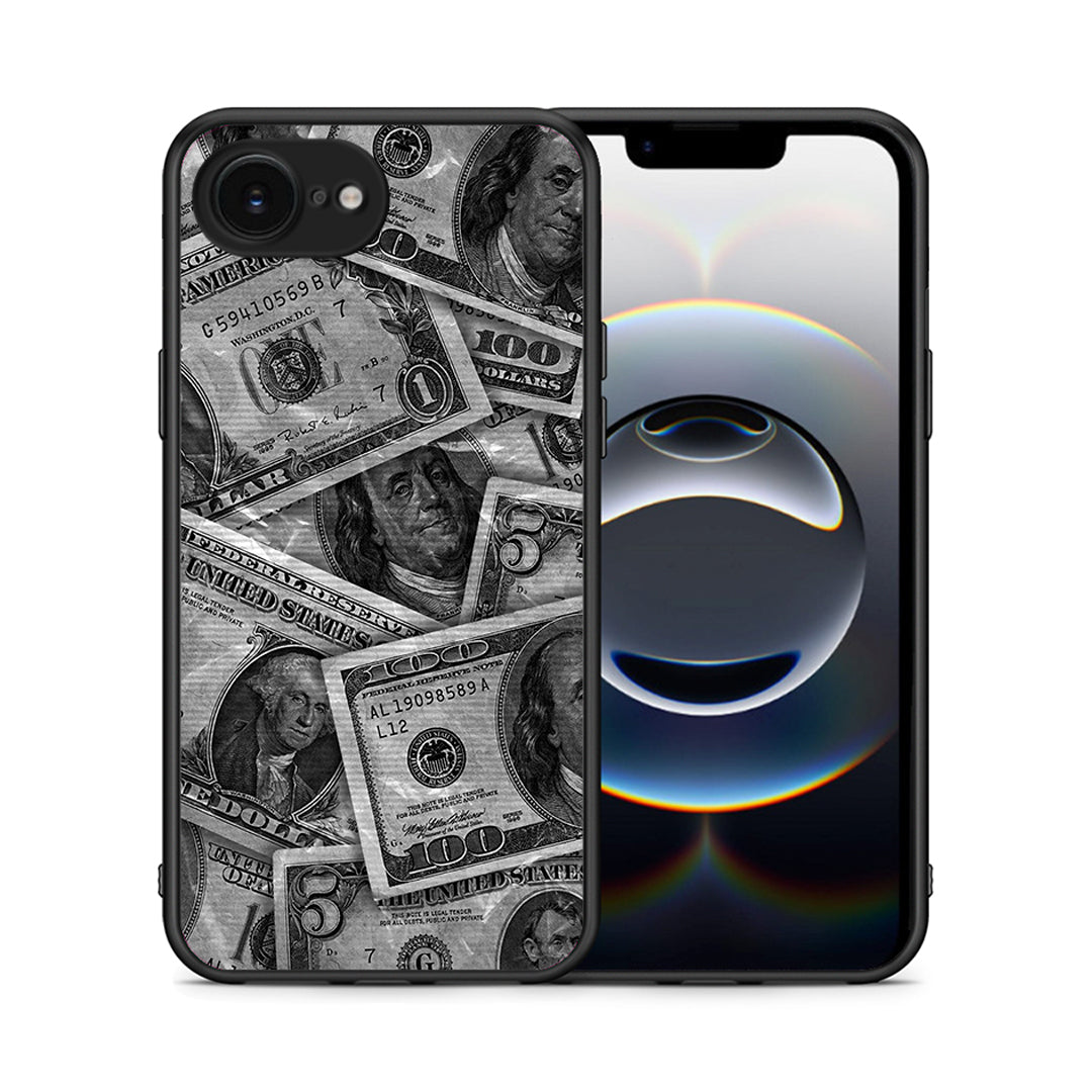 Θήκη iPhone 16e Money Dollars από τη Smartfits με σχέδιο στο πίσω μέρος και μαύρο περίβλημα | iPhone 16e Money Dollars case with colorful back and black bezels